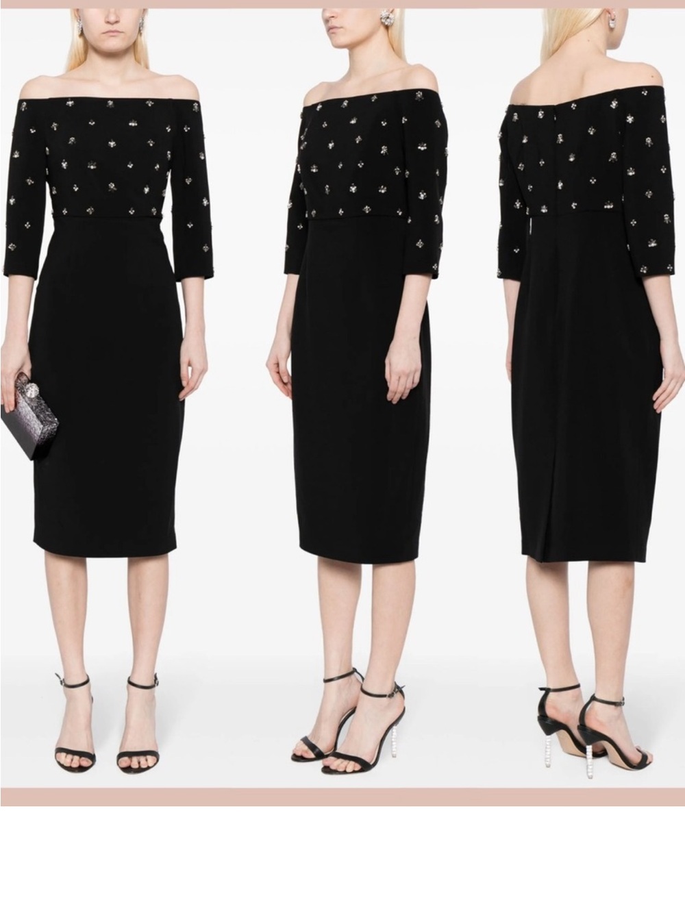 Sachin + Babi Black Off-Shoulder Embellished Midi Dress
